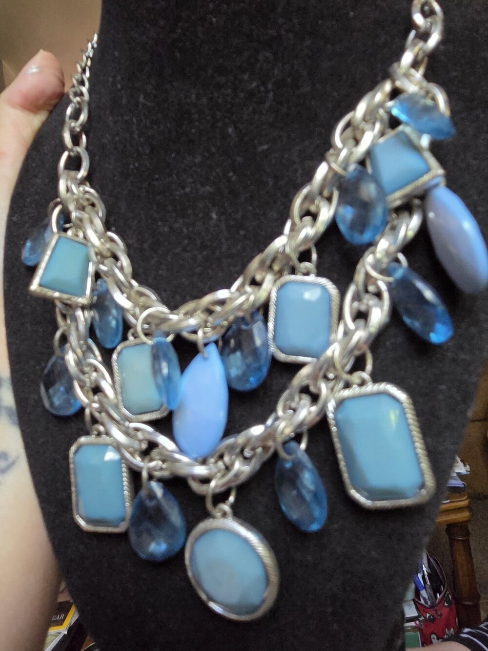 New York & Company Light Blue Multi-Strand Statement Necklace 22" Adjustable - Picture 4 of 7